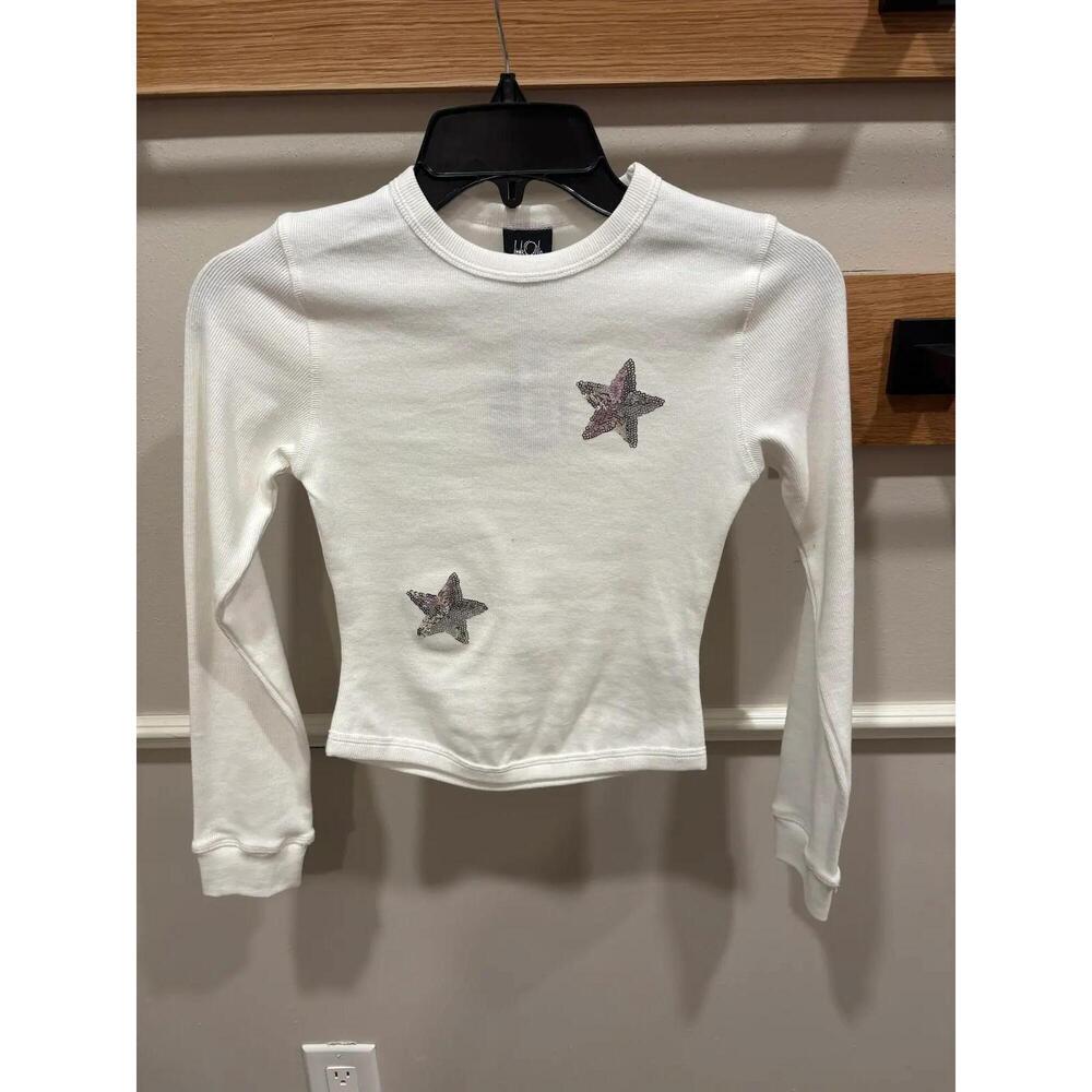 NEW LITTLE OLIN girls star top in white/ silver